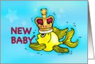 New Baby Announcement cute goldfish wearing a crown cartoon card