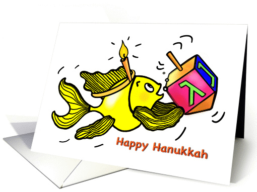 Happy Hanukkah Chanuka Sparky Yellow Fish Comic Drawing card (880793)