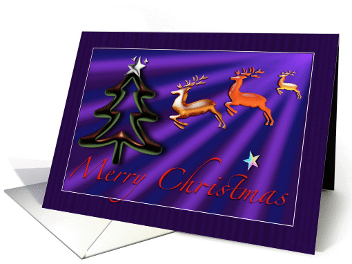 Christmas Reindeers Purple Merry Christmas Lights card (880810)