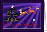 Flying Christmas Reindeers Mystical fantasy Merry Christmas card