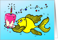 Happy Birthday, Fish with Birthday Cake and candle card