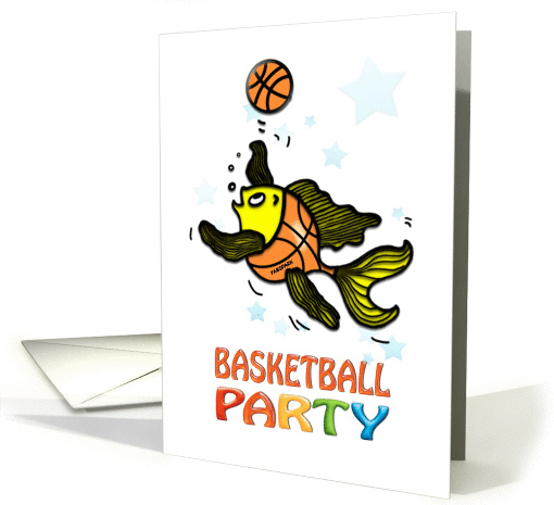 Birthday Party fun Invitation with Fish playing Basketball... (881326)