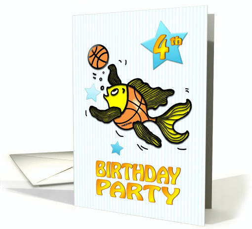 4th Birthday Party Invitation, cute funny Fish playing... (883266)
