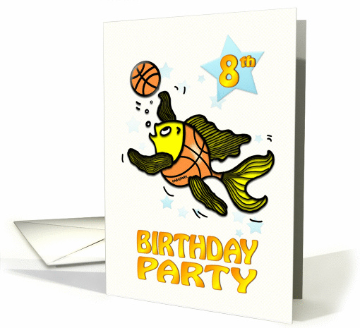 8th Birthday Party Invitation, cute funny Fish playing... (883270)