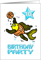 10th Birthday Party Invitation, cute Fish playing Basketball kids card