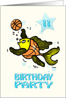 11th Birthday Party Invitation, cute Fish playing Basketball kids card