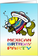 Mexican Birthday Party Invitation, cute Mexican fish card