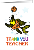 Gym Teacher Thank You Fish playing Basketball cute funny comic cartoon card