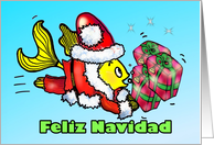 Feliz Navidad, Merry Christmas in spanish funny cute Santa Fish card