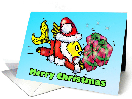 Merry Christmas Santa Clause Fish Funny cute fun cartoon card (886991)