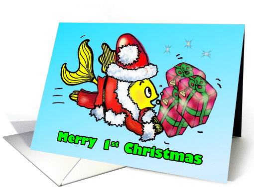 1st Christmas together Santa Claus Fish Funny cute fun cartoon card