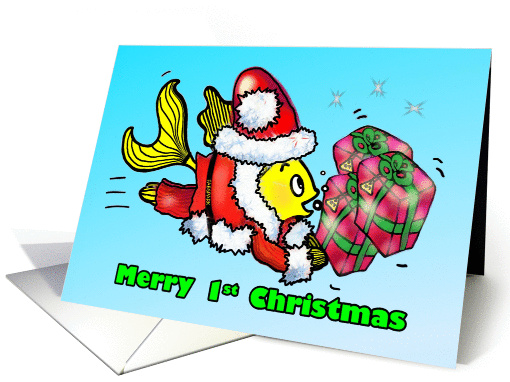 1st Christmas in your new home Santa Claus Fish Funny cute fun card