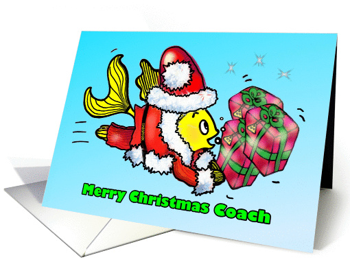 Merry Christmas Coach Santa Claus Fish funny cute fun cartoon card