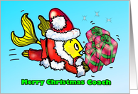Merry Christmas Coach Santa Claus Fish funny cute fun cartoon card