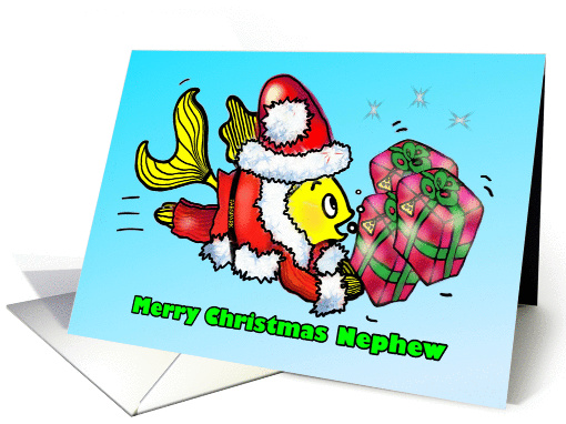 Merry Christmas Nephew Santa Claus Fish funny cute fun cartoon card