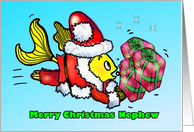 Merry Christmas Nephew Santa Claus Fish funny cute fun cartoon card