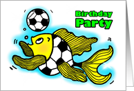 Fish fun Birthday Party Invitation goldfish playing Soccer cartoon card