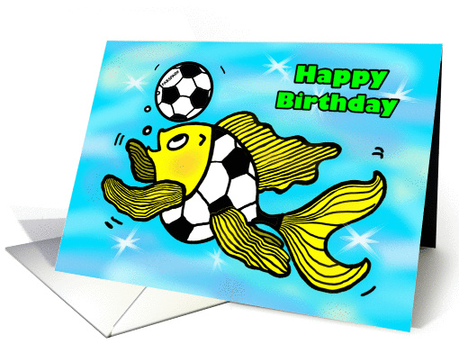 Happy Birthday funny cartoon fish playing Soccer /... (887245)