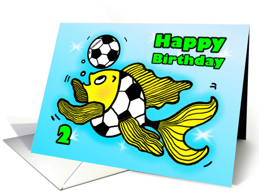 2nd second Birthday Soccer Football Fish cute funny cartoon card
