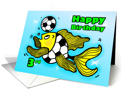 3rd third Birthday Soccer Football Fish cute funny cartoon card
