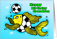 Happy Birthday Grandson Soccer Football Fish funny cartoon card