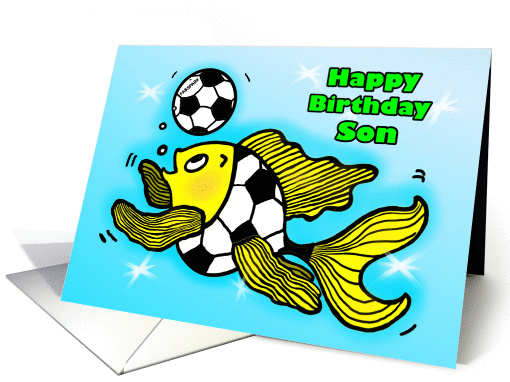 Happy Birthday son Soccer Football Fish funny cartoon card (887298)