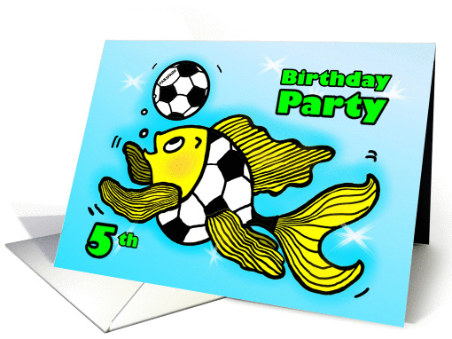 5th Birthday Party Invitation Soccer Football funny Fish... (887419)