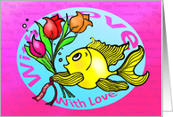 With Love Happy Valentine’s day cute goldfish cartoon with flowers card