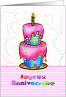 Joyeux Anniversaire French fun colourful Happy Birthday Cake greetings card