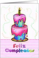 Feliz Cumpleaos Spanish fun colourful Happy Birthday Cake greetings card