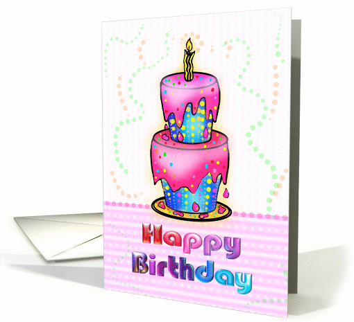 Happy Birthday fun colorful Birthday Cake card (891185)