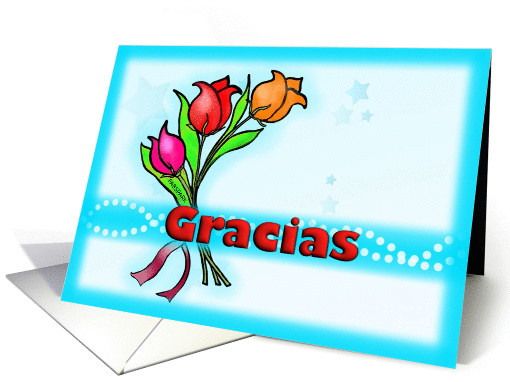 Gracias Spanish Thank you fun Colourful flowers cartoon card (892082)