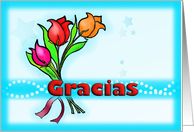 Gracias Spanish Thank you fun Colourful flowers cartoon card