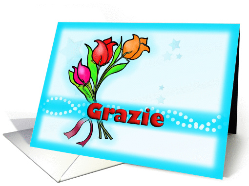 Grazie Mille Italian Thank you fun colourful flowers drawing card
