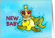 Baby Gender Reveal Party invitation cute yellow goldfish wearing crown card