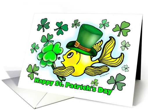 Happy St. Patrick's Day, Goldfish with Green Shamrocks card (910598)