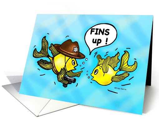 FINS UP! hilarious funny hands up cute cartoon card (910663)