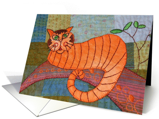 Cool Orange Cat on Colorful quilt card (846477)