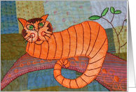 Cool Orange Cat on Colorful quilt card