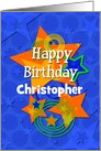 Happy Birthday Personalize Name for Boy Colorful Stars and Swirls card