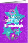 Custom Name Happy Birthday for Girl Colorful Stars and Swirls card