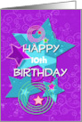 Custom Age Happy Birthday for Girl Colorful Stars and Swirls card