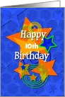 Happy Birthday Personalize Age for Boy Colorful Stars and Swirls card