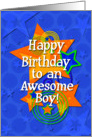 Happy Birthday Awesome Boy Colorful Stars and Swirls card