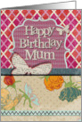 Happy Birthday Mum Scrapbook Style Butterflies and Flowers card
