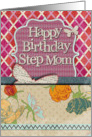Happy Birthday Step Mom Scrapbook Style Butterflies and Flowers card