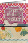 Happy Birthday Sister Scrapbook Style Butterflies and Flowers card