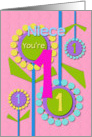 Happy Birthday Niece You’re 1 Fun Colorful Flowers card
