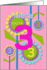 Happy Birthday Niece You’re 3 Fun Colorful Flowers card