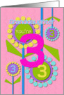 Happy Birthday Granddaughter You’re 3 Fun Colorful Flowers card